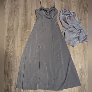 MC2 | custom made liquid velvety satin slate gown